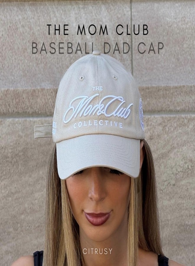 CITRUSY Trendy Mom & Dad Baseball Dad Caps | Men & Women Low Profile Hats | Cute Ladies Ponytail Vintage NY Ball Cap | Boy Mom Girl Dad Distressed Summer Hats | Cotton | Adjustable Strap (Mom Club | Soft Tan) - Image 4